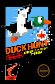 Duck Hunt NES cover art showing a dog laughing with ducks flying overhead.