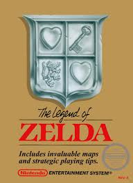 The Legend of Zelda NES gold cartridge cover with a shield and key design.