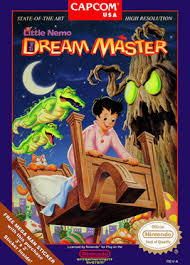 Little Nemo The Dream Master NES cover showing a boy in pajamas riding animals in a dream world.