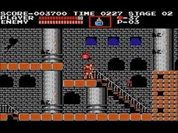 Side-scrolling gameplay of Simon Belmont using a whip against monsters in a castle setting.