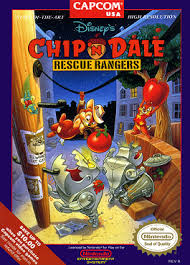 Chip n Dale Rescue Rangers NES cover showing the two chipmunks carrying an object together.