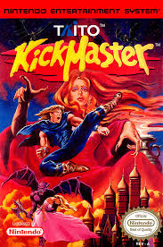 Kick Master NES cover art showing a martial artist performing a high kick against enemies.