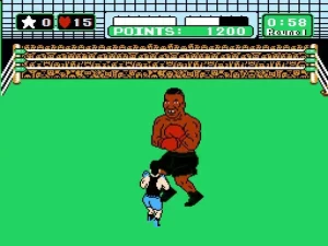 Boxing gameplay showing Little Mac facing an opponent in the ring with health meters visible.