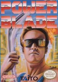 Power Blade NES cover showing a muscular hero throwing a boomerang weapon.