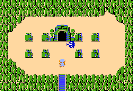Top-down gameplay of Link exploring an overworld screen with trees, enemies, and pathways.