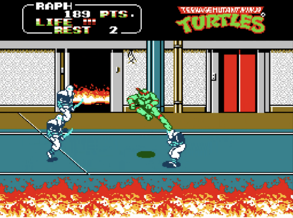 Burning building first stage of tmnt 2 nes.