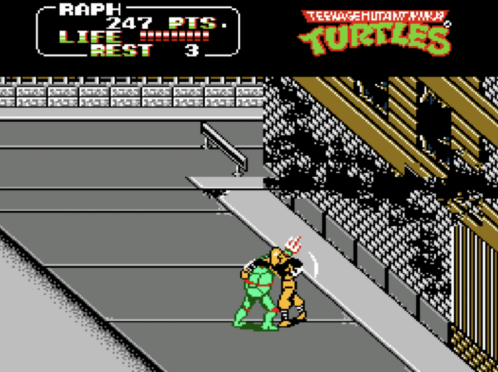 Street stage in TMNT 2 NES.