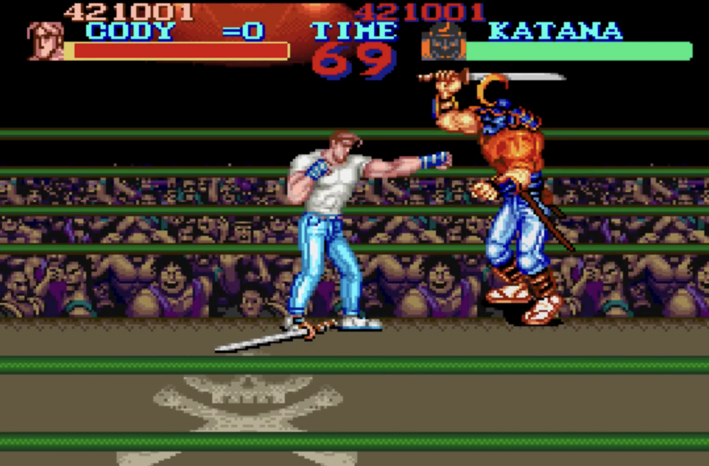 Final Fight SNES Cody is fighting Katana aka Sodom.