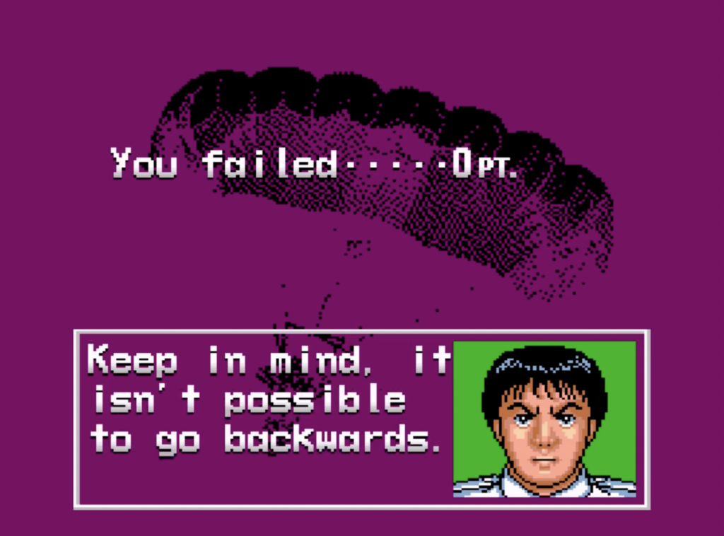 Pilotwings failed mission with angry instructor.