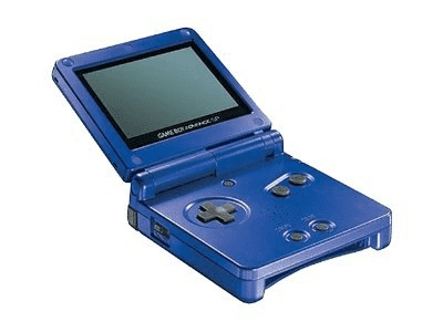 Blue Gameboy Advance SP opened screen off.