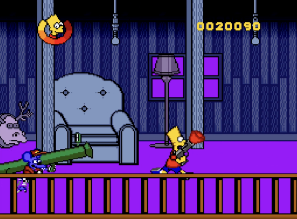 The Simpsons: Bart's Nightmare, Itchy has a bazooka behind Bart in the attic.
