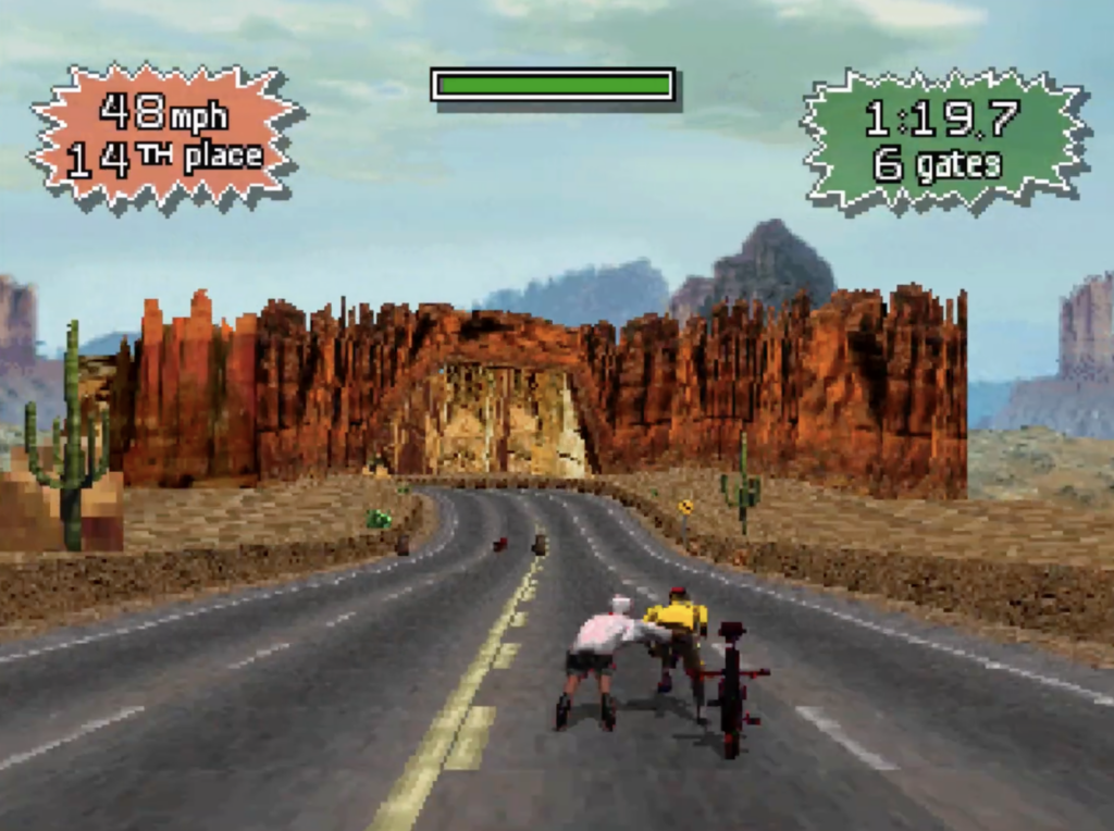 Xtreme the player is punching a bicyclist.