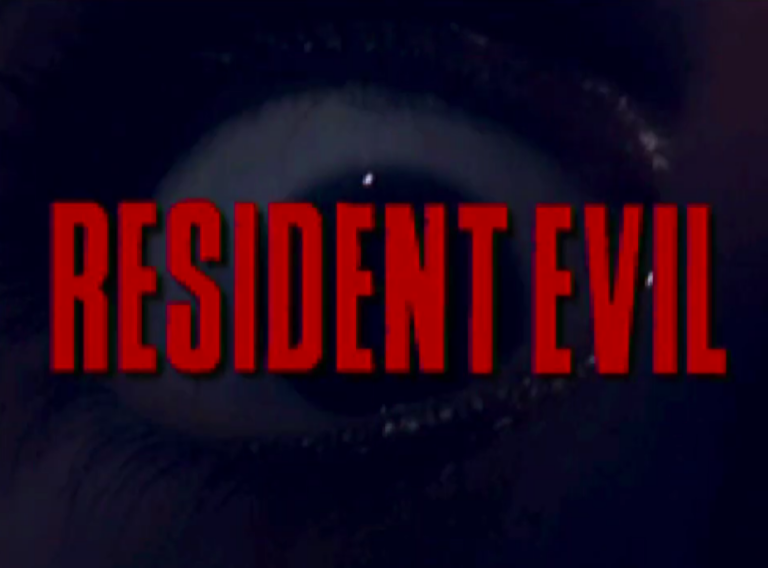 Close up of eye with the title Resident Evil in red.