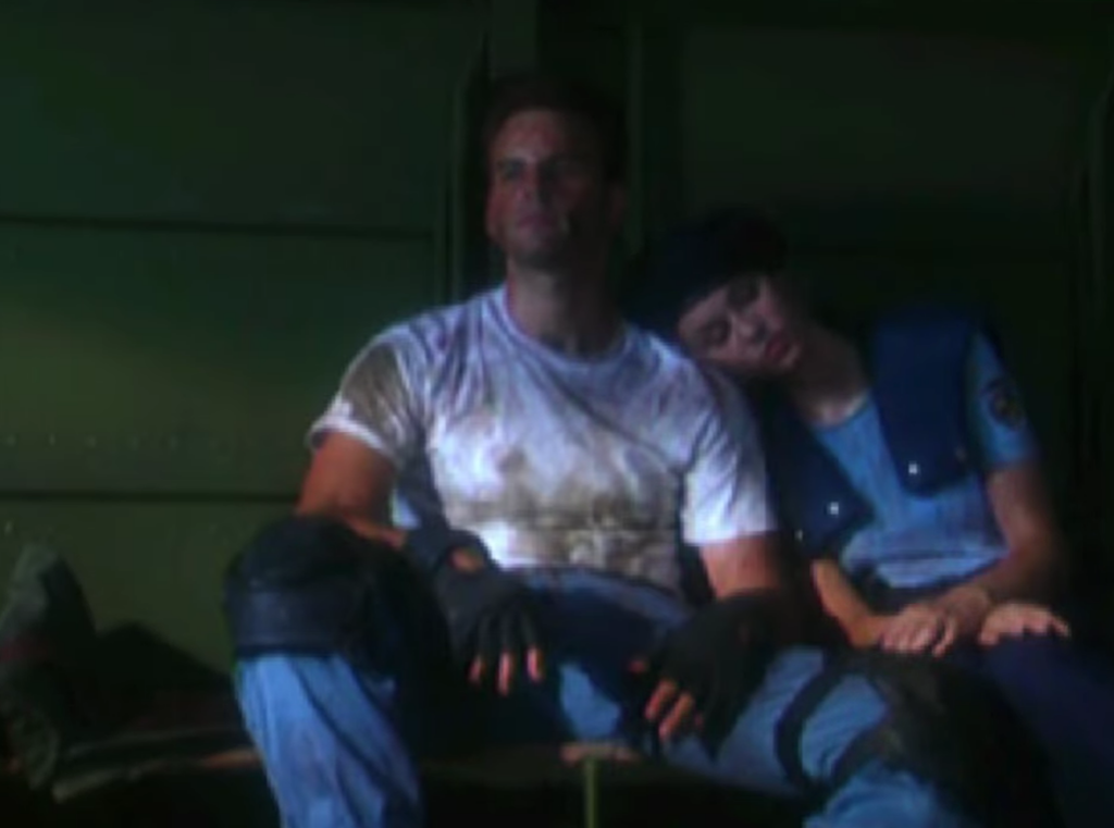 Resident Evil, Chris and Jill sitting in the helicopter.