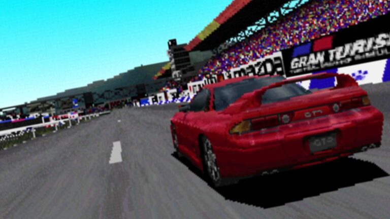 Red race car on race track