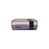 Nintendo Entertainment System (NES) console in light gray with black and red accents, cartridge slot and power/reset buttons visible, photographed from a front angle on a white background.